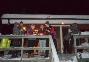 Hütte Feiern Silvester Freunde Gruppe Terrasse